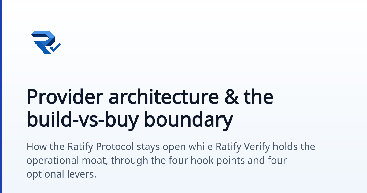 Provider architecture & the build-vs-buy boundary | Ratify Protocol